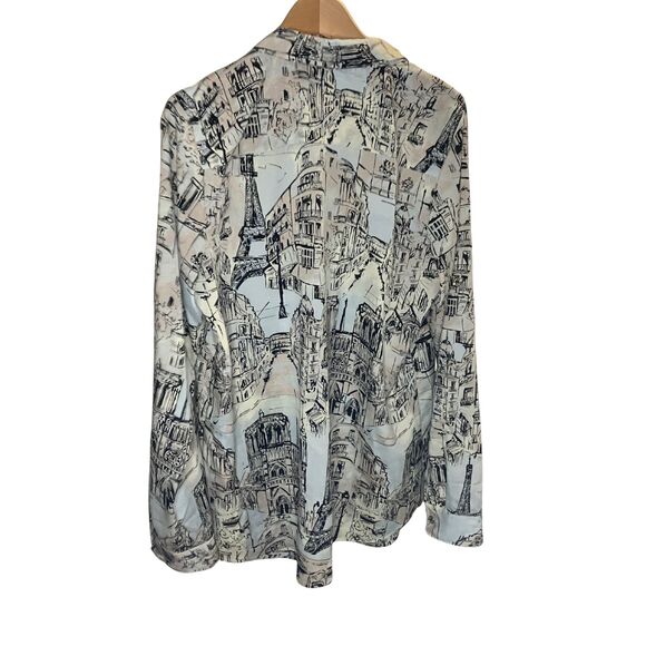 Karl Lagerfeld Paris Parisian Landmarks Print Blouse Size L - Picture 3 of 9